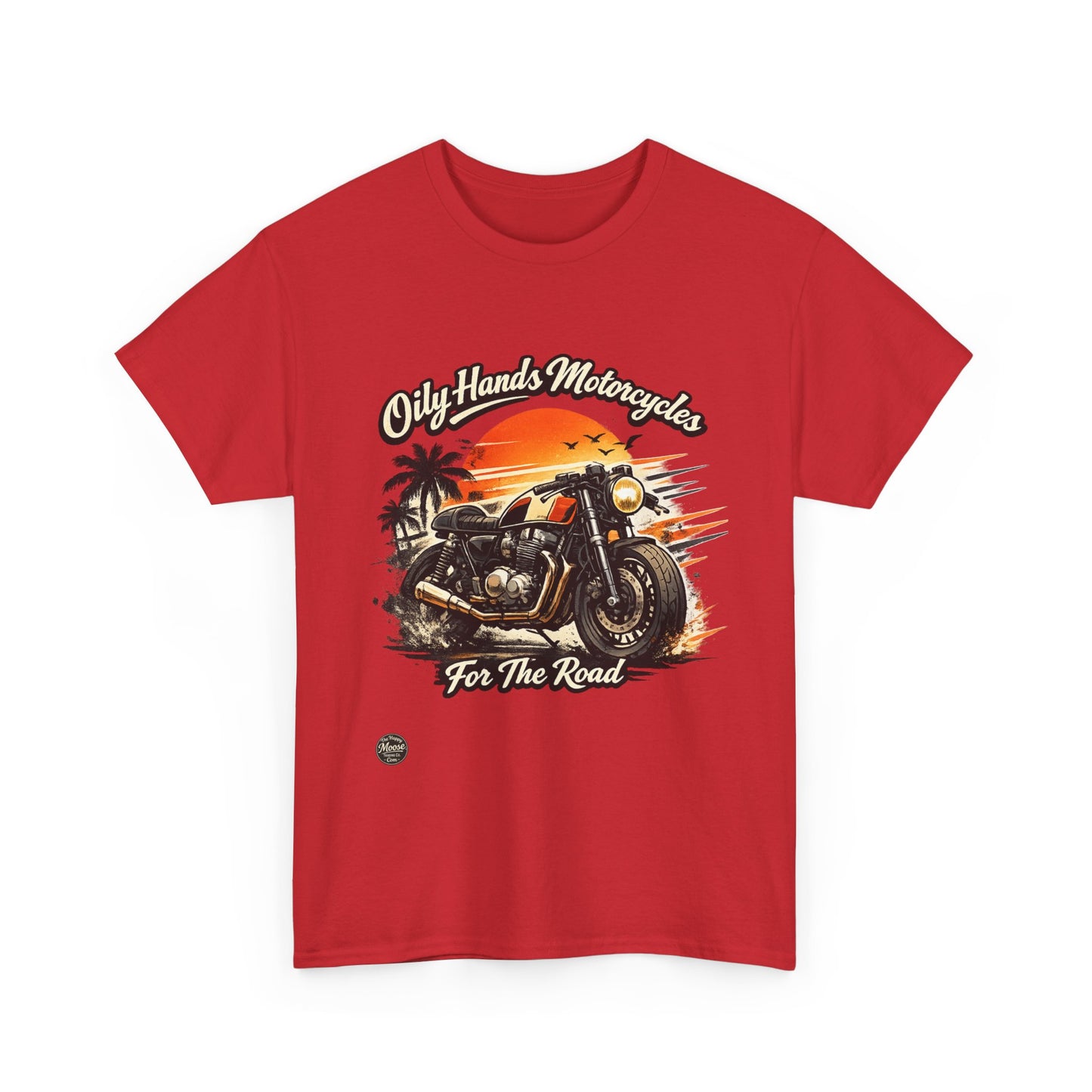 Oily Hands Motorcycle Sunset Tee — "Only Hands Motorcycles For The Road" Riding T-Shirt #001 E