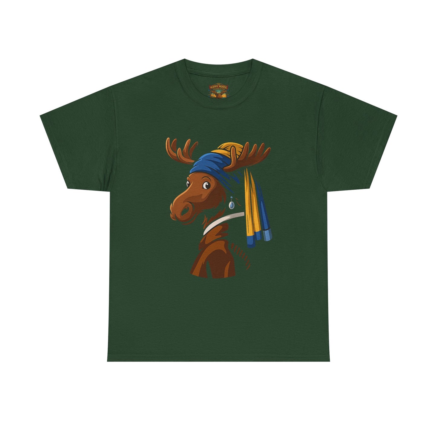 The Moose With The Pearl Earring Graphic Tee — Playful Moose with Headwrap T-Shirt