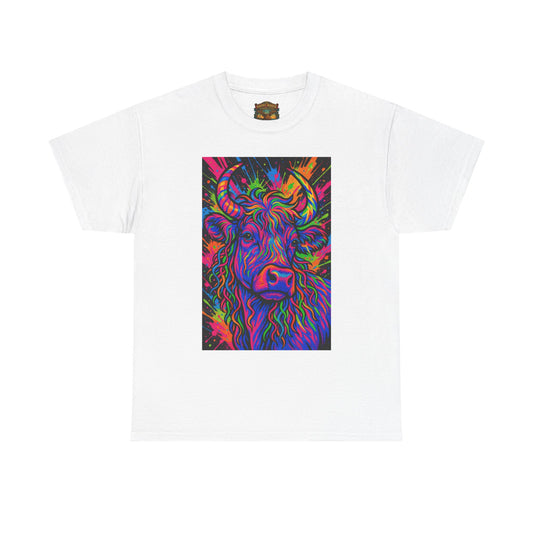 Psycadelic Highland Cow T-Shirt | Retro Rainbow Cow Art 1