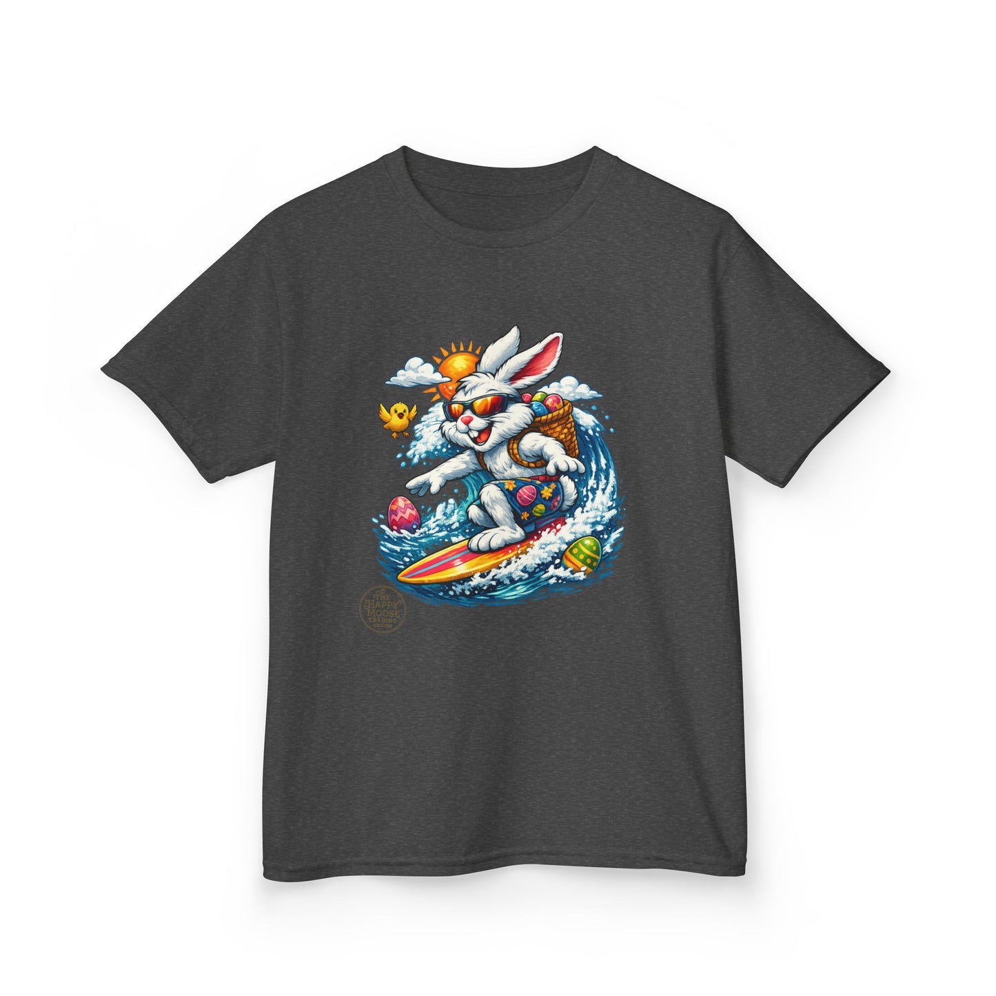 Kids Surfing Easter Bunny T-Shirt — Cute Surfboard Bunny Graphic Tee