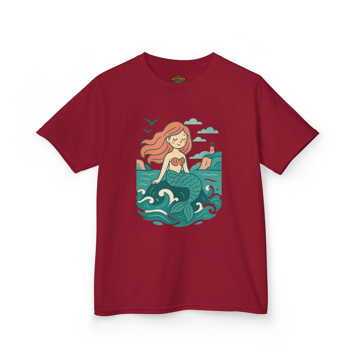 Kids Mermaid Graphic Tee — Cute Redhead Mermaid Ocean Illustration