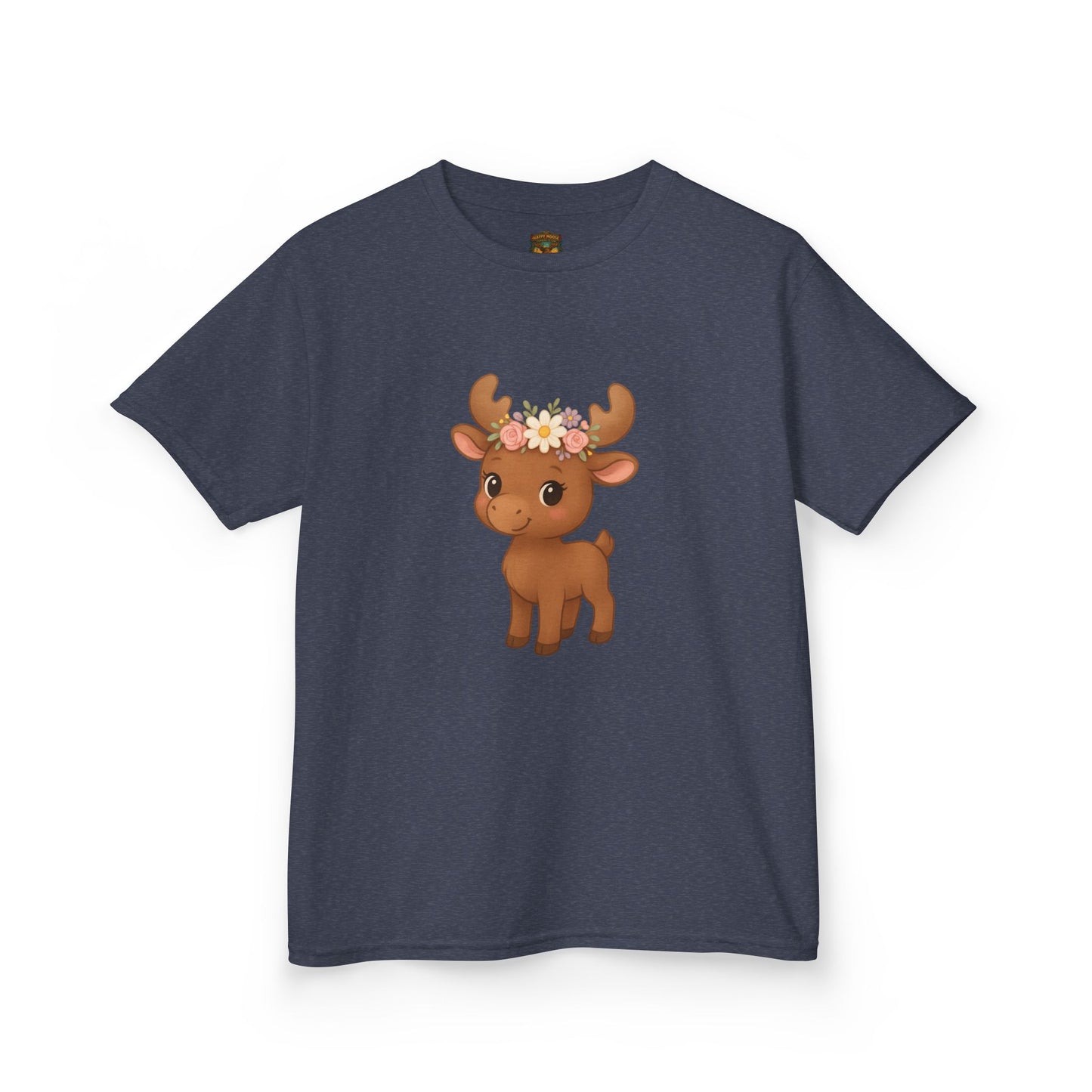 Kids Tee — Cute Floral Crown Baby Moose Graphic