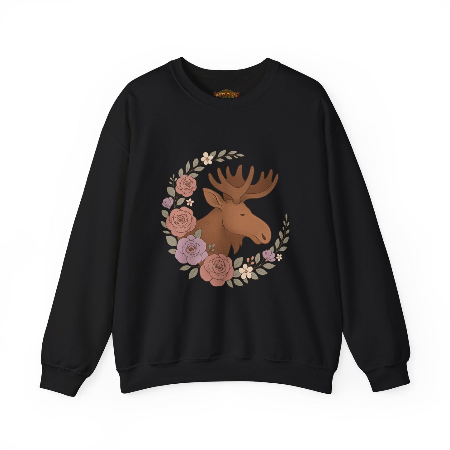Moose Floral Crewneck Sweatshirt — Rustic Woodland Animal Sweatshirt