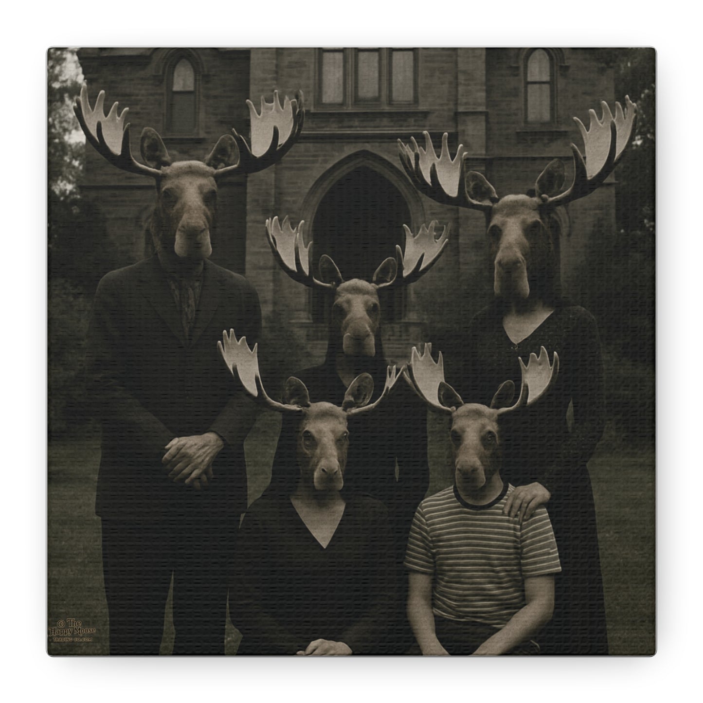 Vintage Family Portrait Moose Heads Matte Canvas Wall Art