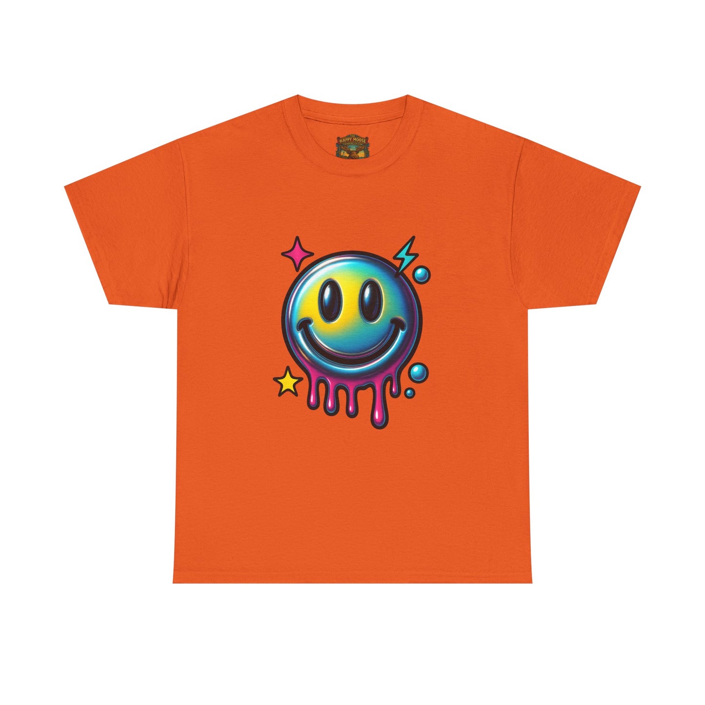 Smiley Drip Graphic Tee — Neon Melting Smiley Face T-Shirt