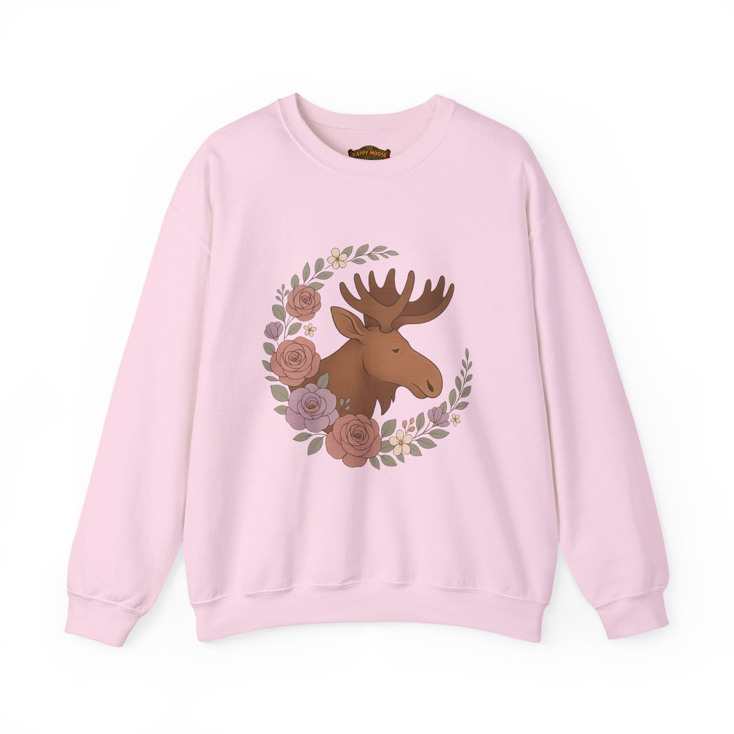 Moose Floral Crewneck Sweatshirt — Rustic Woodland Animal Sweatshirt