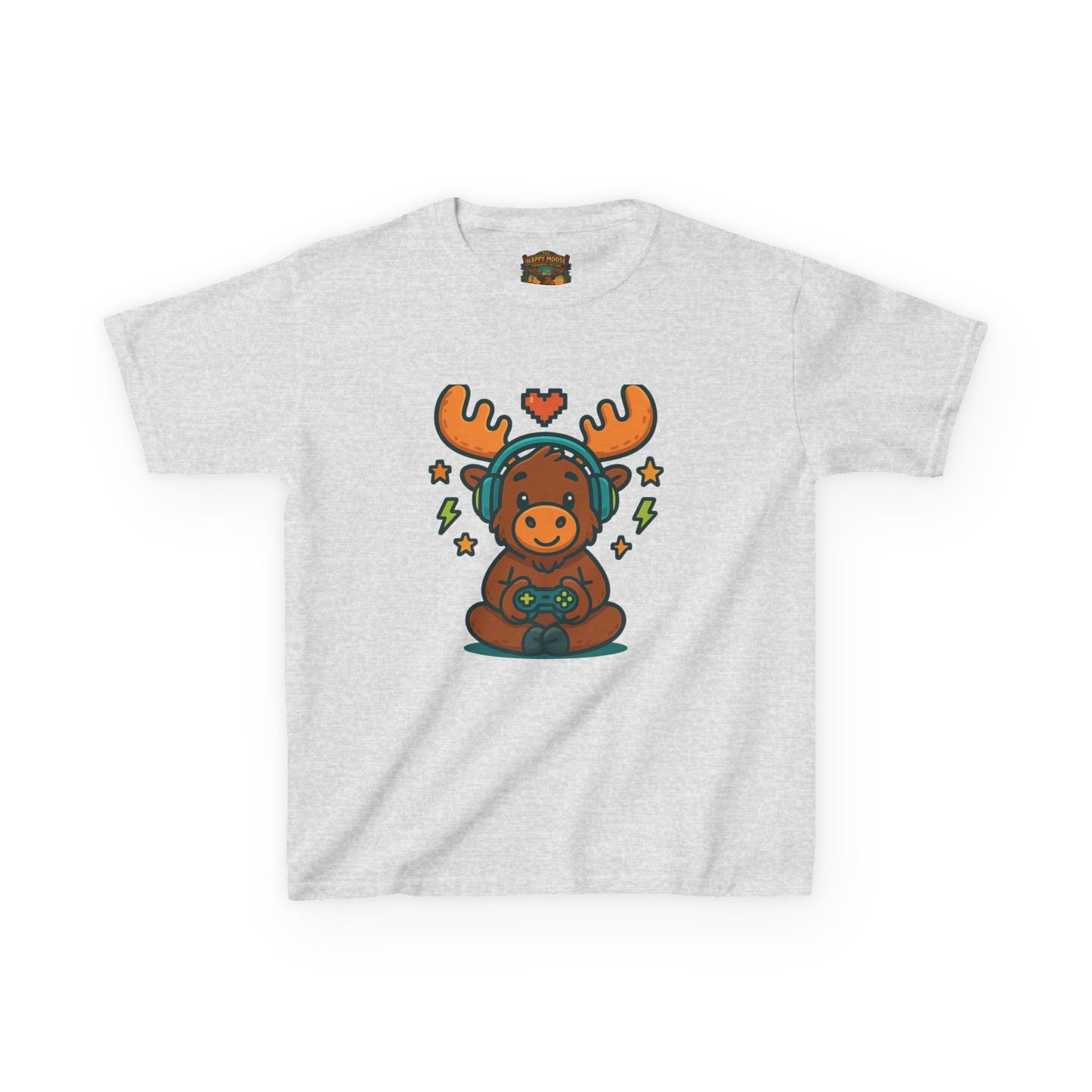 Kids Moose Gamer T‑Shirt — Cute Headset Moose with Controller