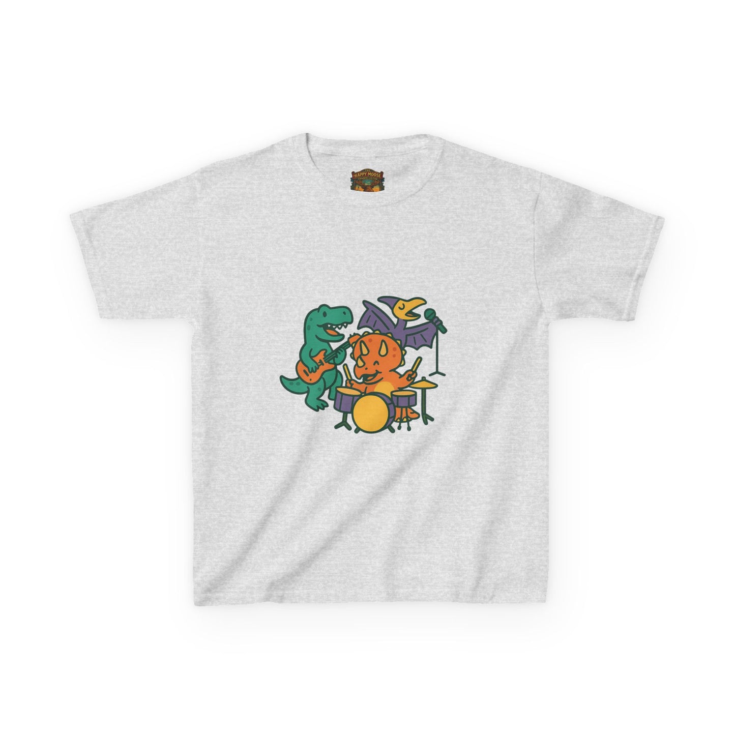 Kids Dino Band T‑Shirt — Cute Cartoon Dinosaur Drummer Tee for Boys & Girls