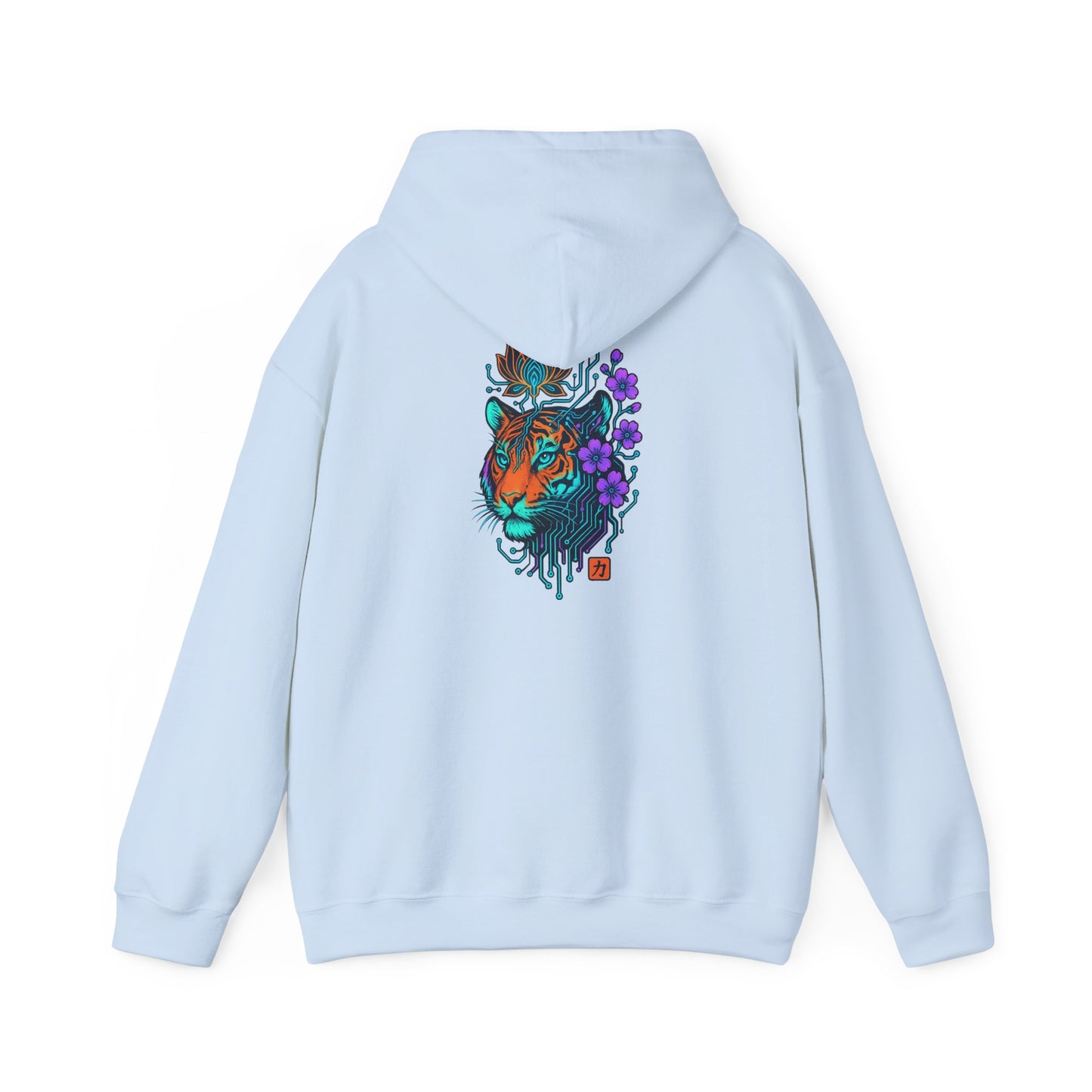 Tiger Floral Hoodie — Vibrant Tiger Head with Purple Blooms Graphic