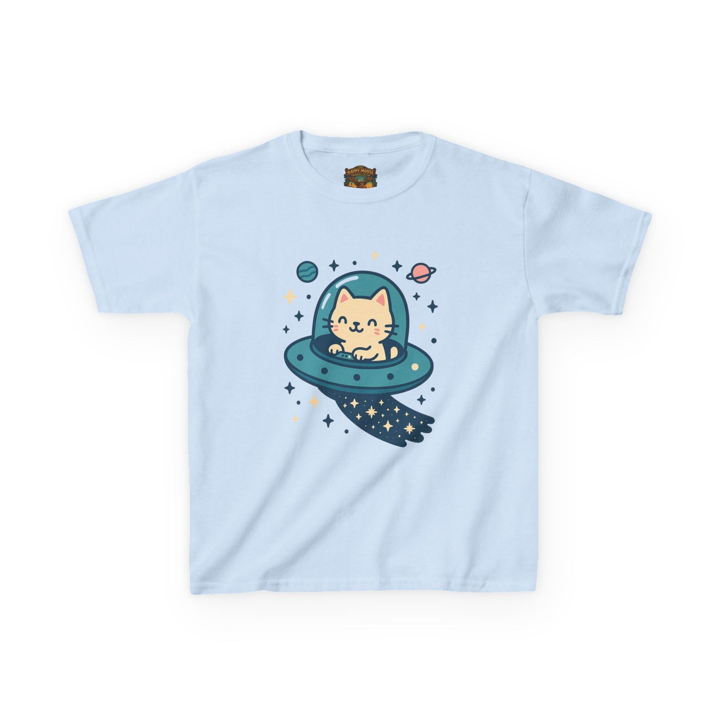 Kids Tee — Cute Cat in UFO Space Shirt