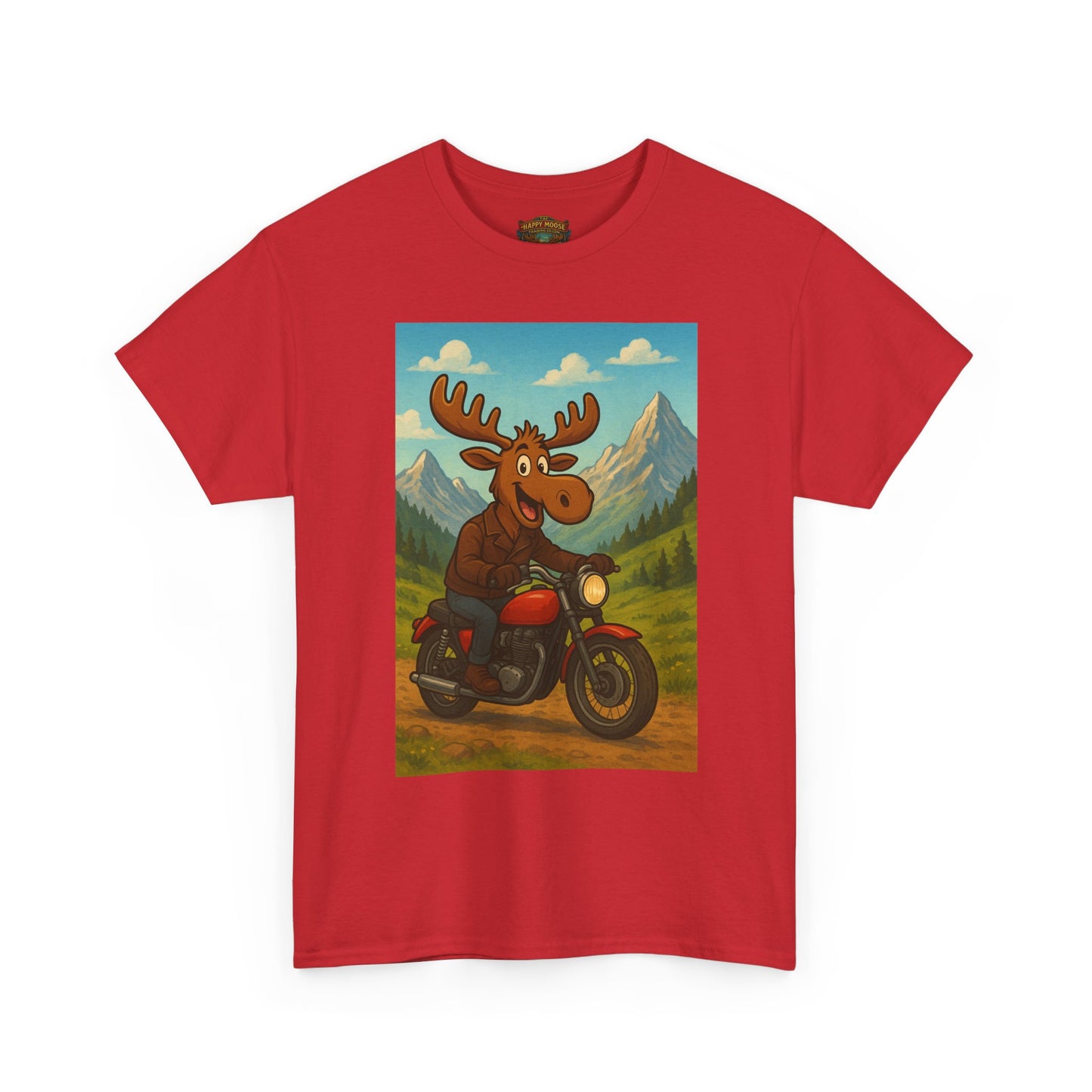 Happy Moose Motorcycle T-Shirt | Vintage Biker Moose Illustration