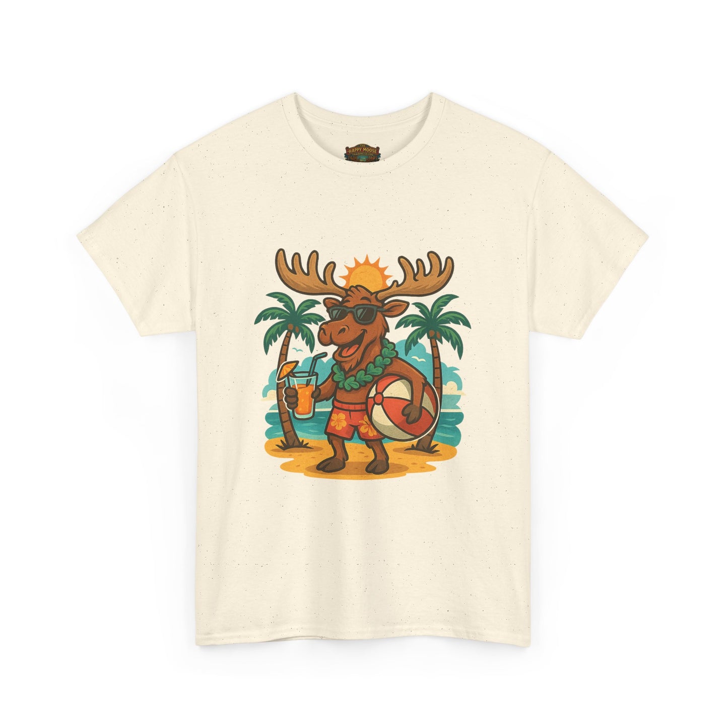 Moose on Vacation T-Shirt — Tropical Retro Moose with Sunglasses & Drink