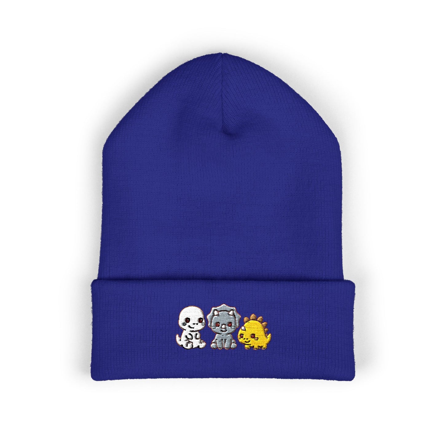 Embroidered Cute Character Cuffed Beanie — Trio Skull, Robot & Chick Winter Hat