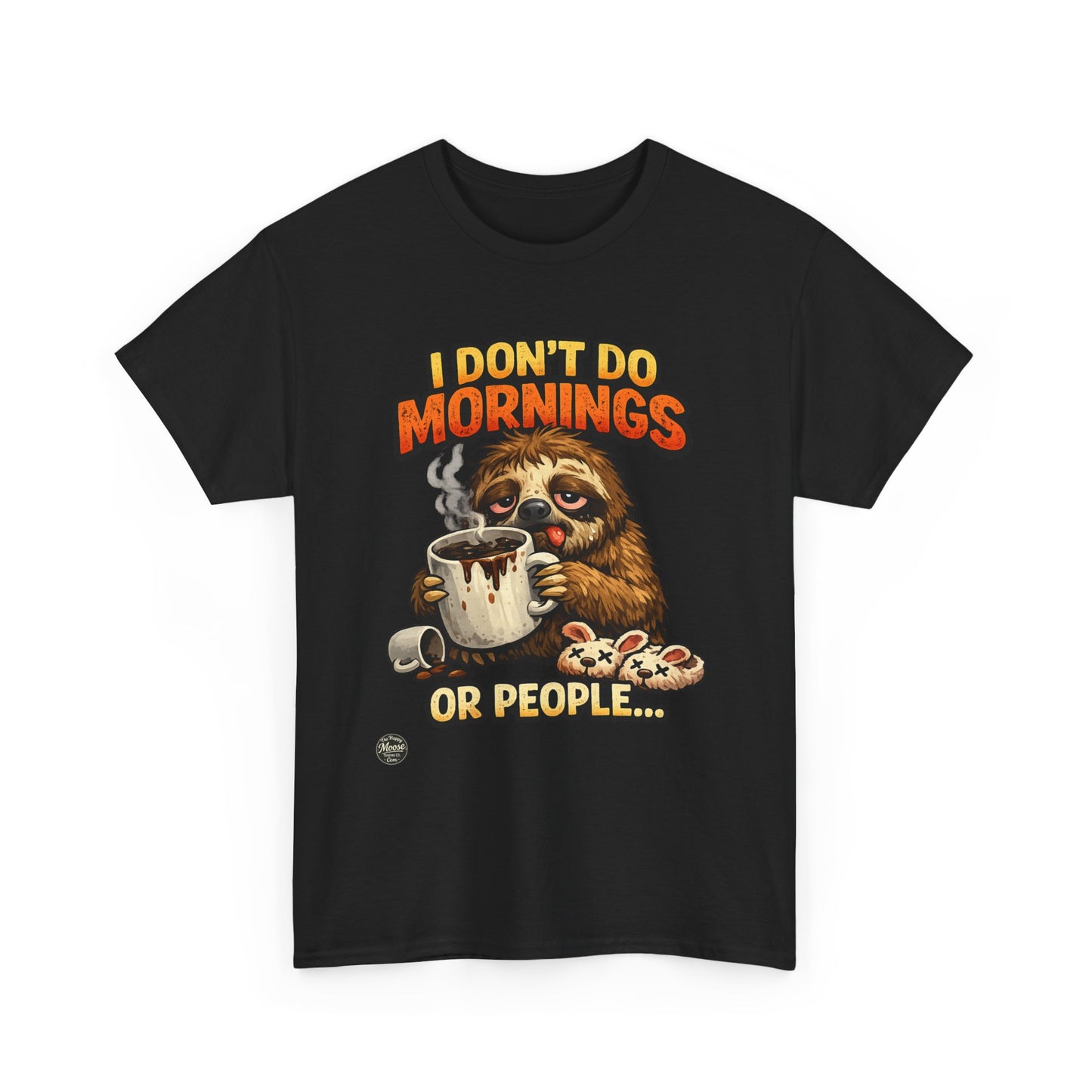 Sloth 'I Don't Do Mornings or People' Graphic Tee - Funny Coffee Shirt for Lazy Morning Lovers