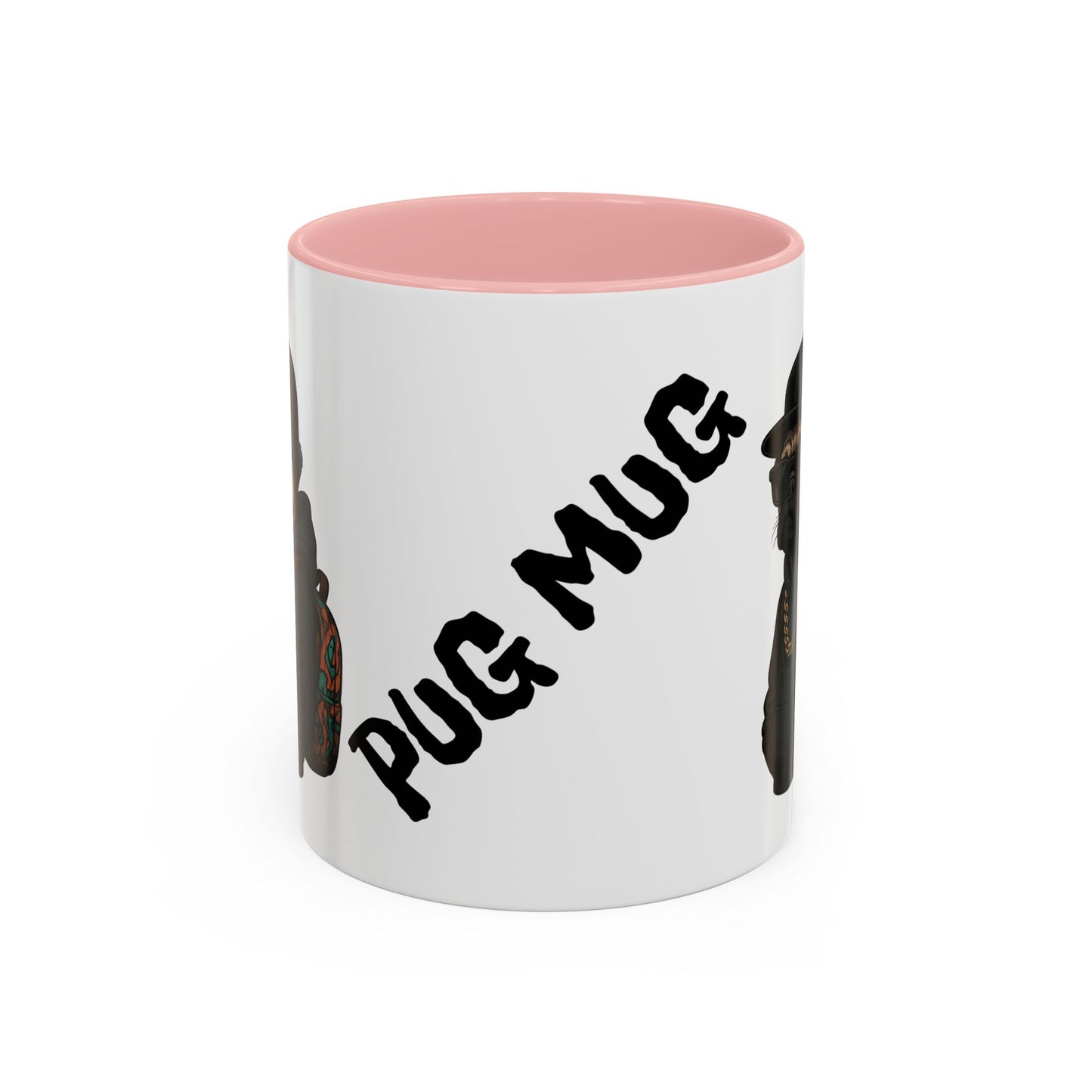 Pug Mug — Red Accent Coffee Mug with Hipster Pug Illustration (11/15oz)