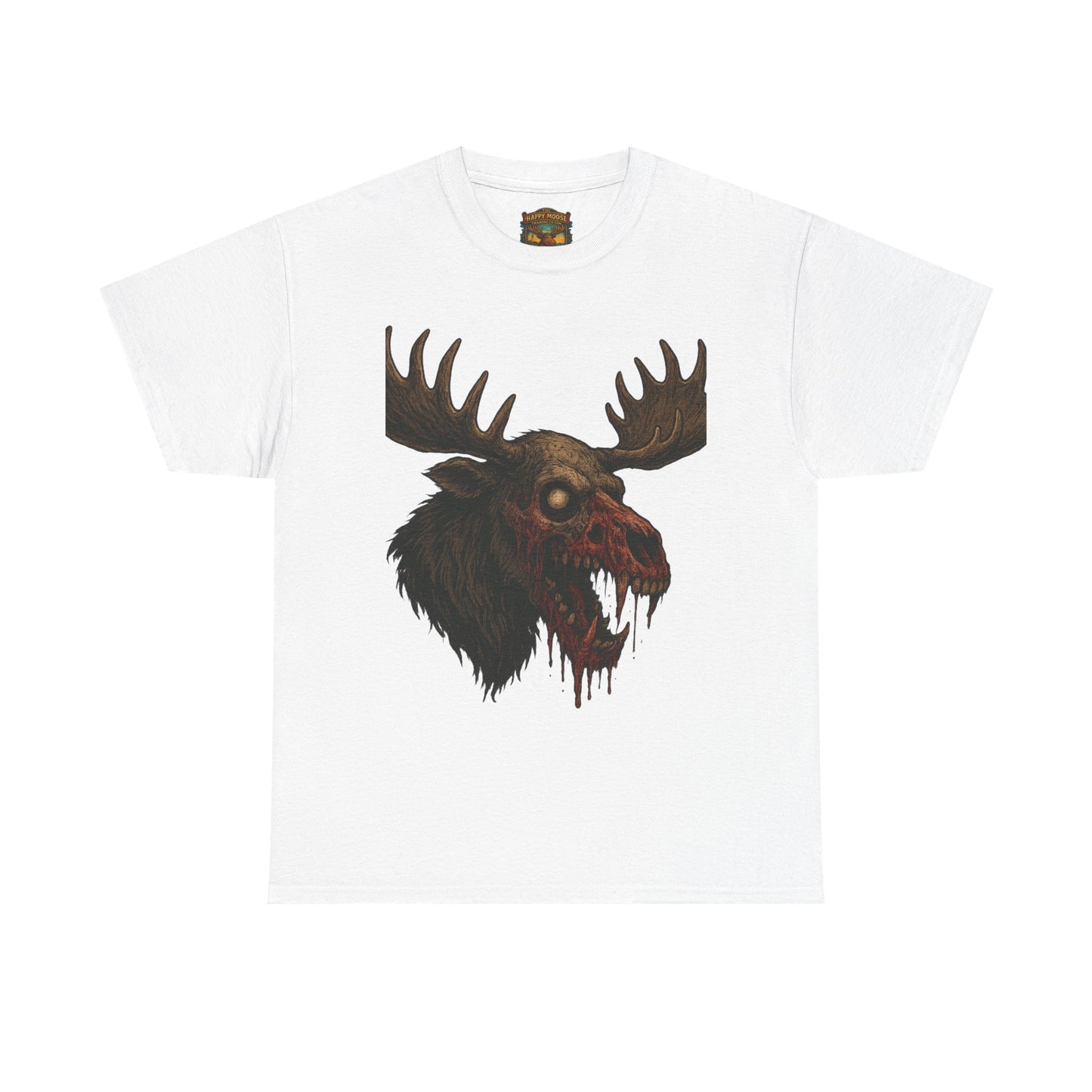 Horror Moose Skull Tee — Creepy Dripping Monster Head Graphic T-Shirt