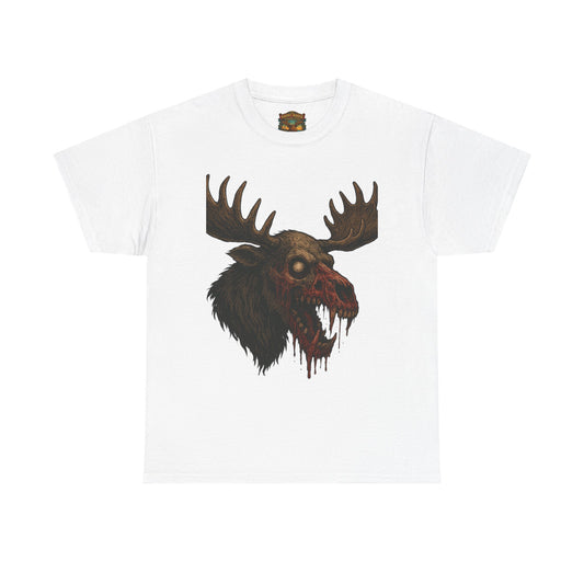 Horror Moose Skull Tee — Creepy Dripping Monster Head Graphic T-Shirt