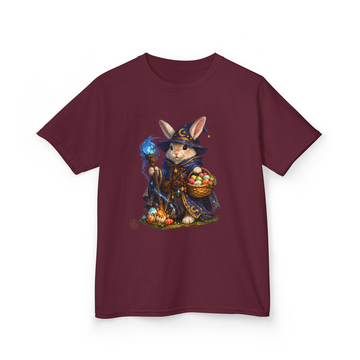 Kids Wizard Bunny T-Shirt — Cute Magic Rabbit with Staff & Basket of Treats