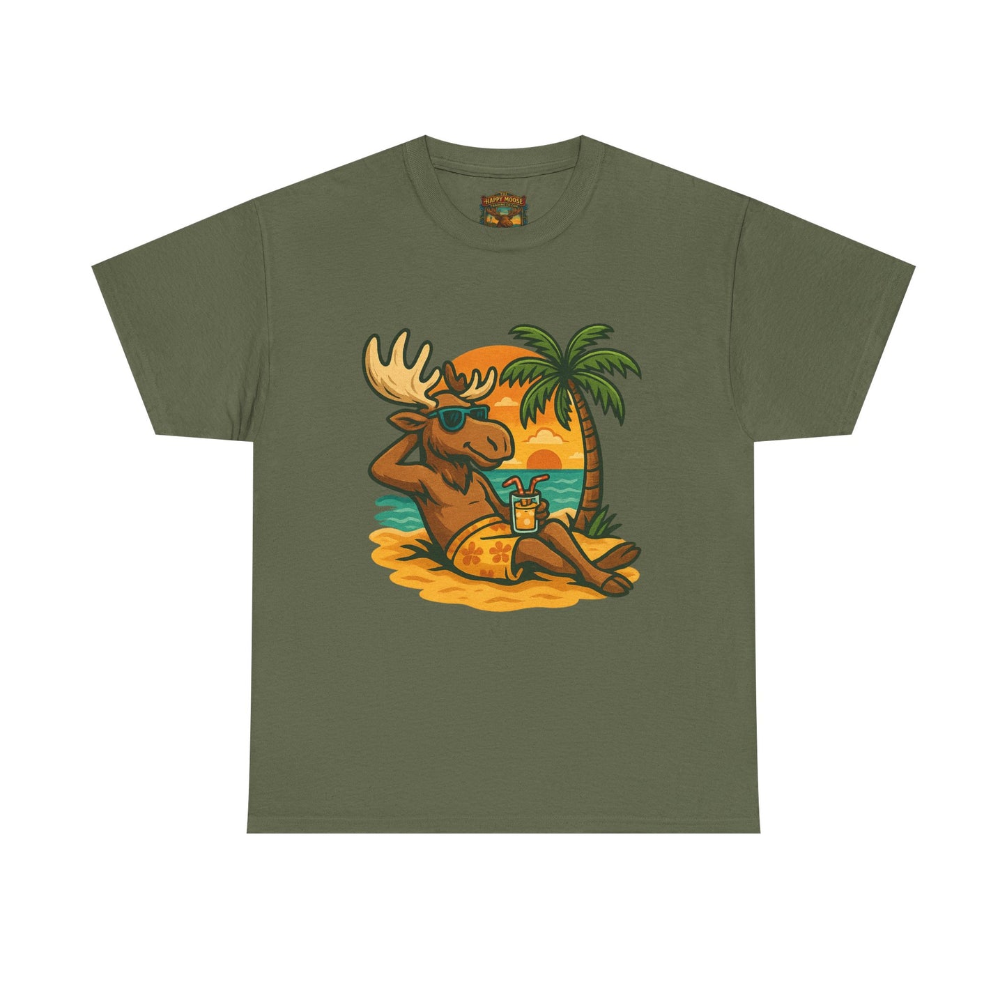 Moose Beach Vacation T-Shirt — Relaxing Tropical Moose Graphic Tee