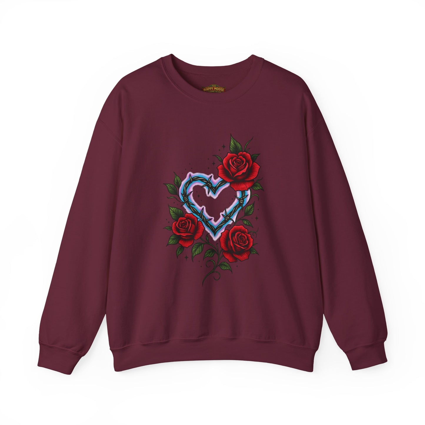 Heart & Roses Crewneck Sweatshirt — Gothic Floral Heart Design