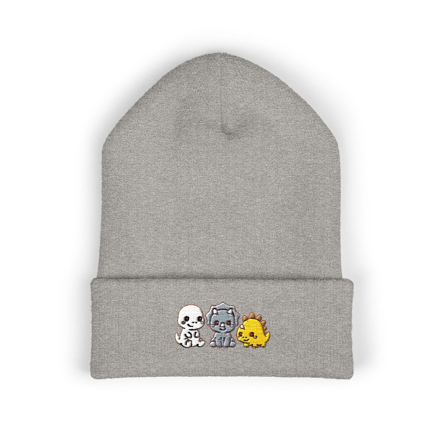 Embroidered Cute Character Cuffed Beanie — Trio Skull, Robot & Chick Winter Hat