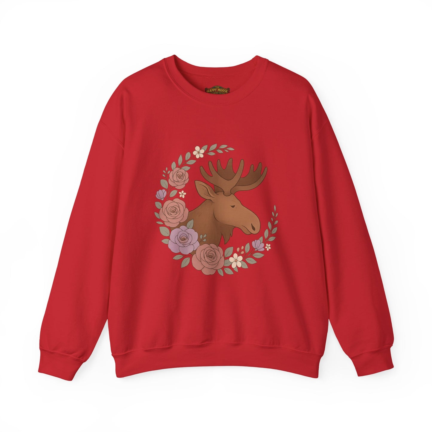 Moose Floral Crewneck Sweatshirt — Rustic Woodland Animal Sweatshirt