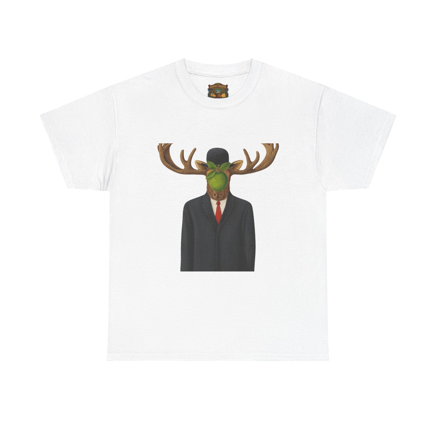 Surreal Moose Head Suit T‑Shirt — 'Man with Antlers' Artistic Graphic Tee