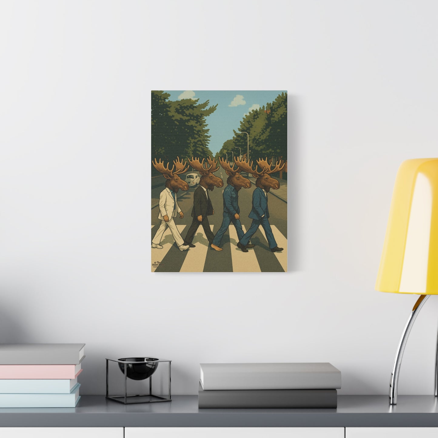 Moose Crossing Canvas Print — Retro Abbey Road Parody Wall Art