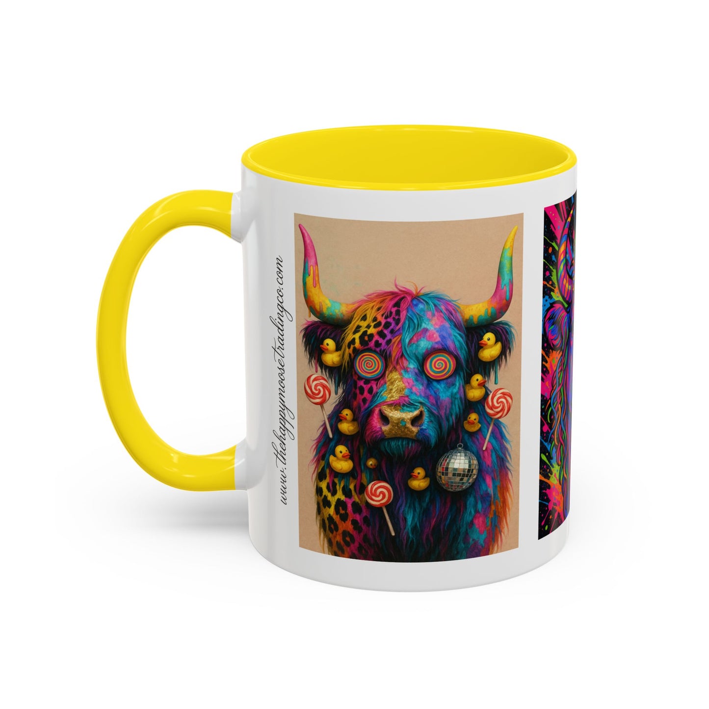 Psychedelic Highland Cow Accent Coffee Mug — Colorful Neon Farm Animal Art (11/15 oz)