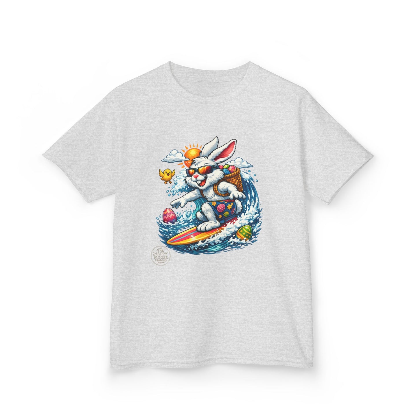Kids Surfing Easter Bunny T-Shirt — Cute Surfboard Bunny Graphic Tee