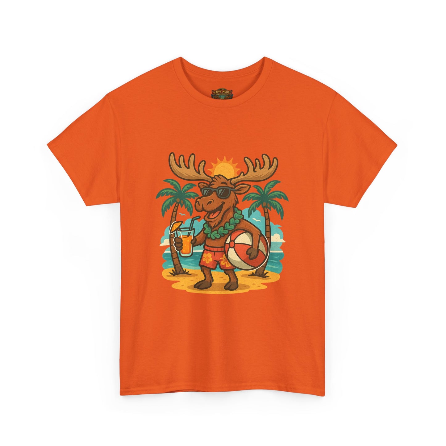 Moose on Vacation T-Shirt — Tropical Retro Moose with Sunglasses & Drink