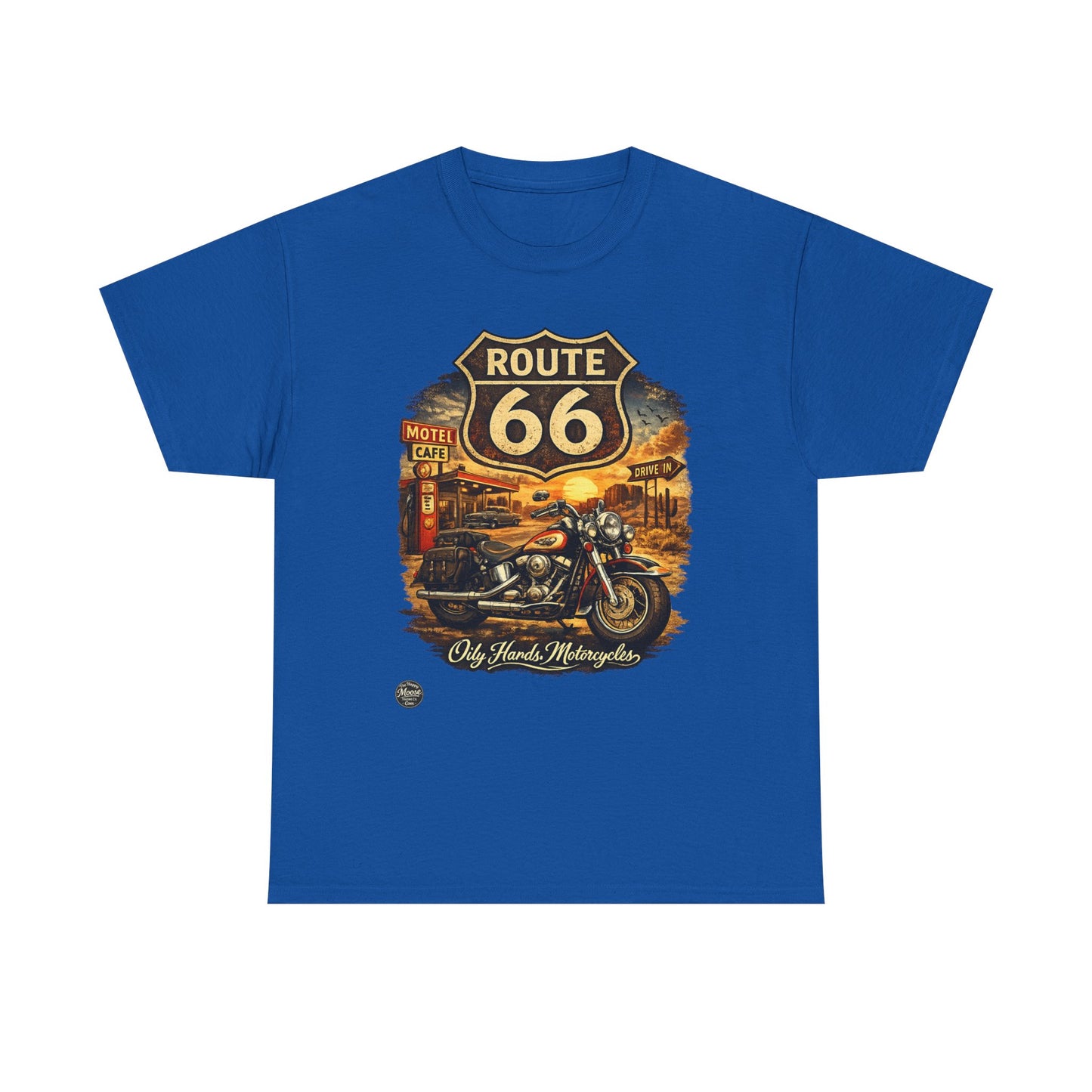 Oily Hands Route 66 Motorcycle Tee — Oily Hands Vintage Biker Retro Shirt #019 E