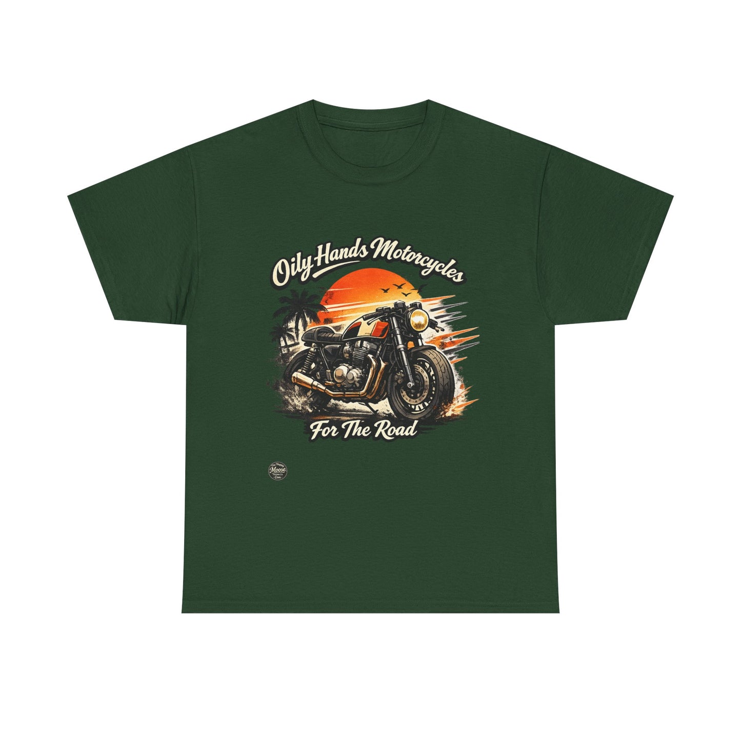 Oily Hands Motorcycle Sunset Tee — "Only Hands Motorcycles For The Road" Riding T-Shirt #001 E