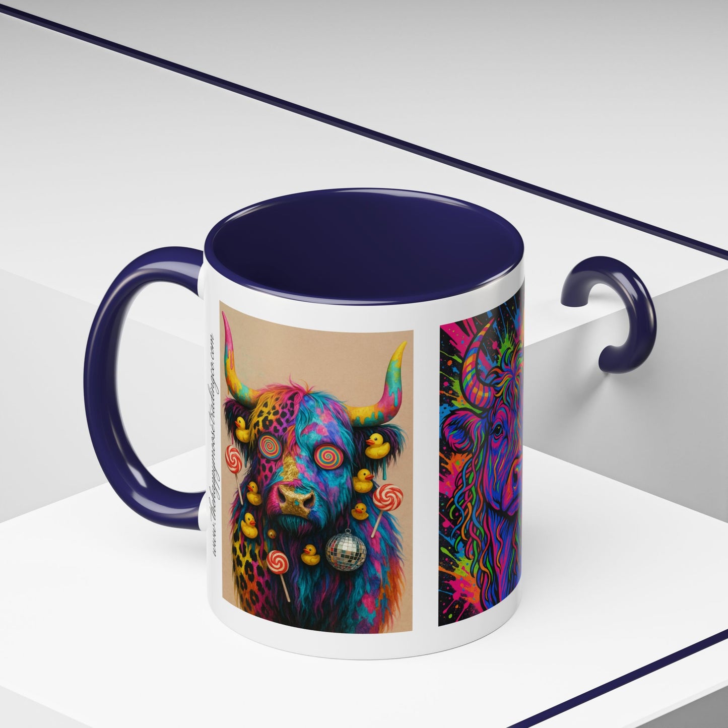 Psychedelic Highland Cow Accent Coffee Mug — Colorful Neon Farm Animal Art (11/15 oz)
