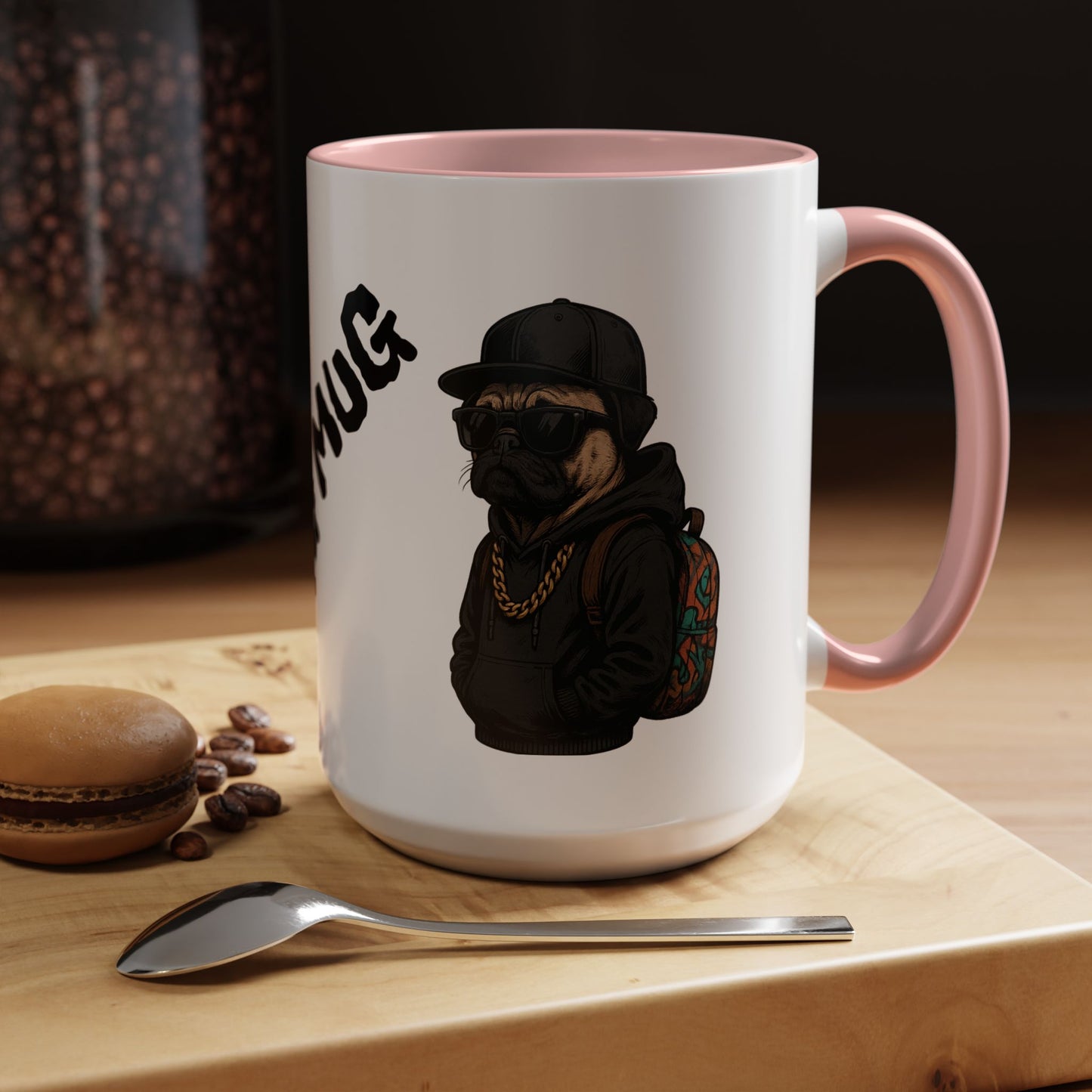 Pug Mug — Red Accent Coffee Mug with Hipster Pug Illustration (11/15oz)