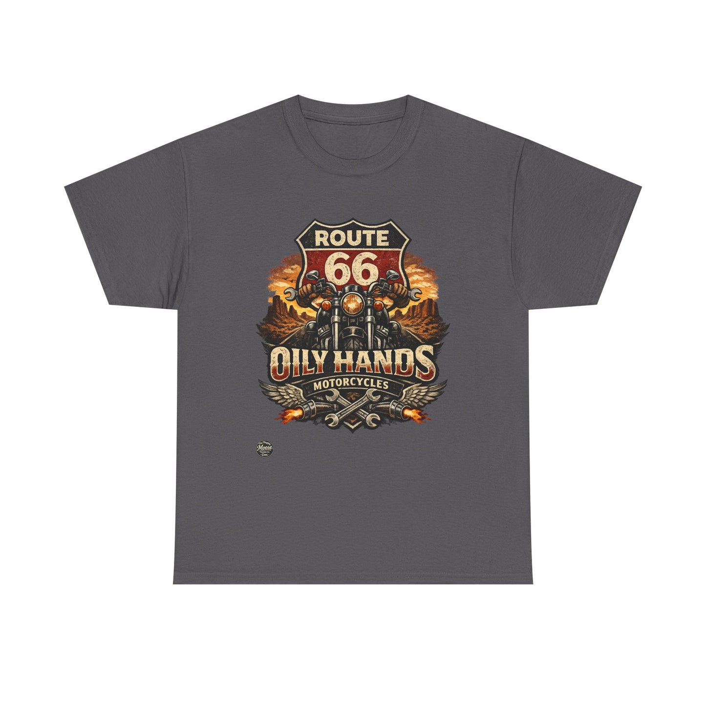 Route 66 'Oily Hands' Vintage Motorcycle T-Shirt #RS001