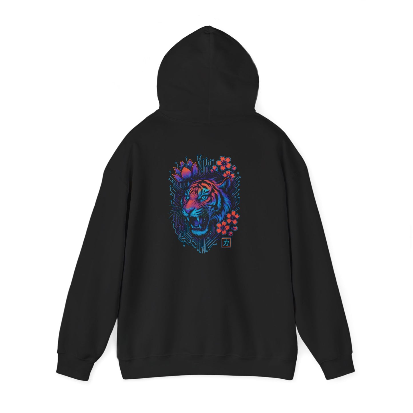 Neon Floral Tiger Hoodie — Artistic Bold Tiger Portrait Sweatshirt