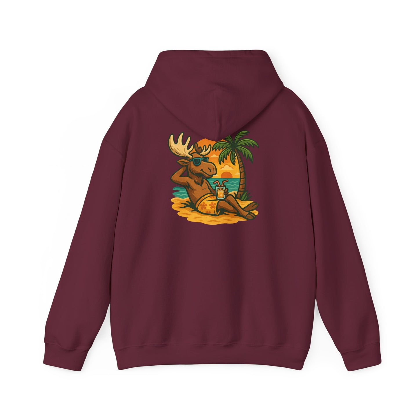 Hoodie — Relaxing Moose Beach Sunset Graphic Hooded Sweatshirt
