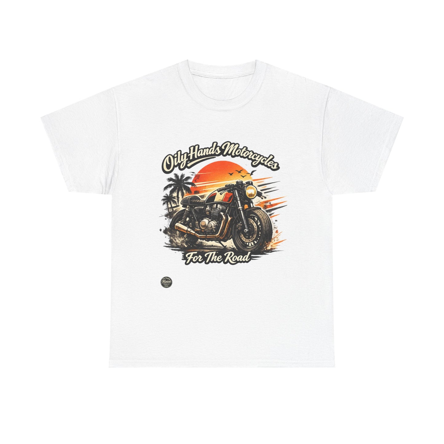 Oily Hands Motorcycle Sunset Tee — "Only Hands Motorcycles For The Road" Riding T-Shirt #001 E