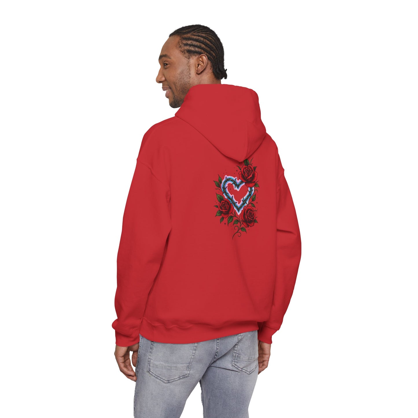Hoodie — Smoky Heart with Red Roses Back Graphic