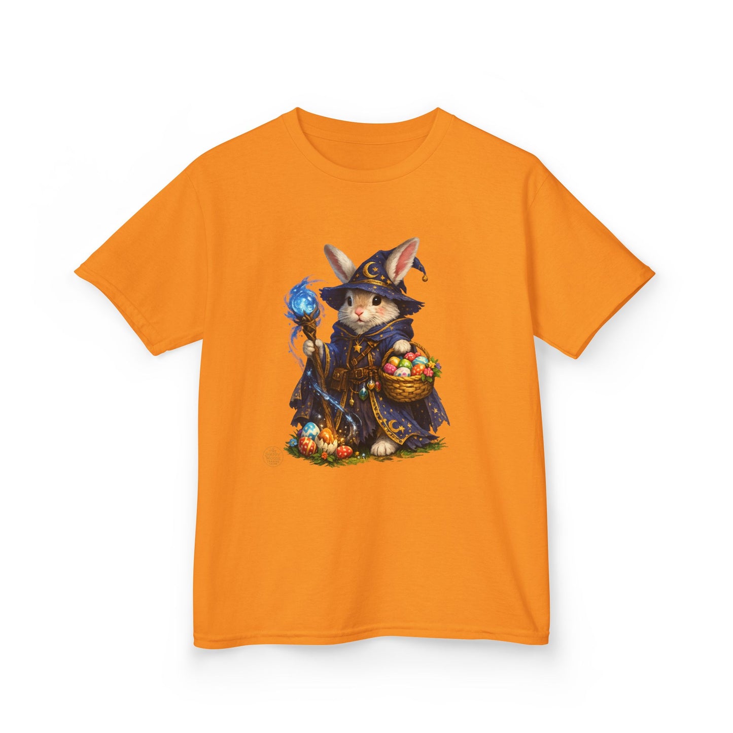 Kids Wizard Bunny T-Shirt — Cute Magic Rabbit with Staff & Basket of Treats