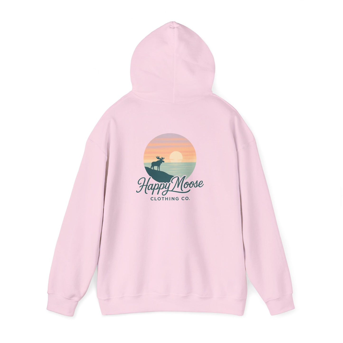 Happy Moose Hoodie — Sunset Lake Graphic Hooded Sweatshirt