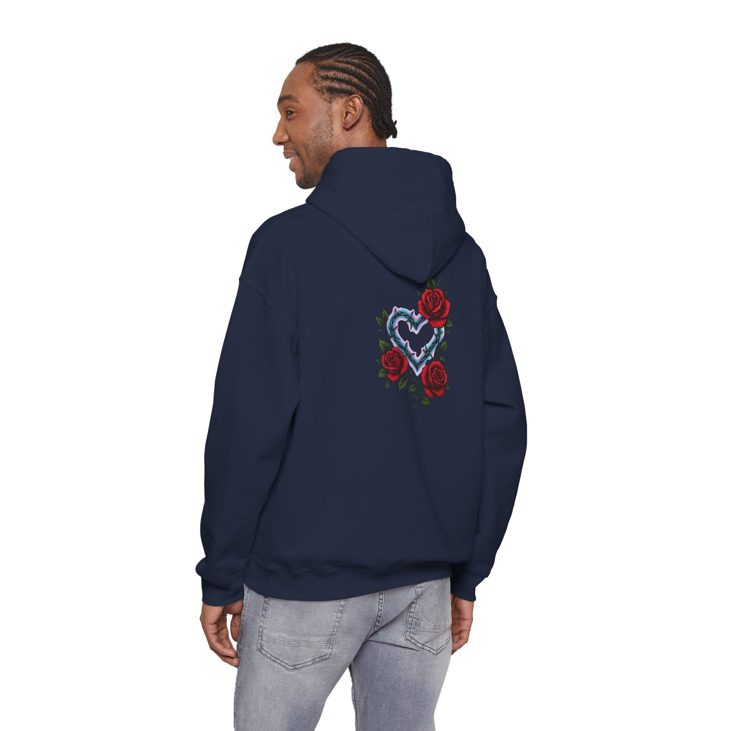 Hoodie — Smoky Heart with Red Roses Back Graphic