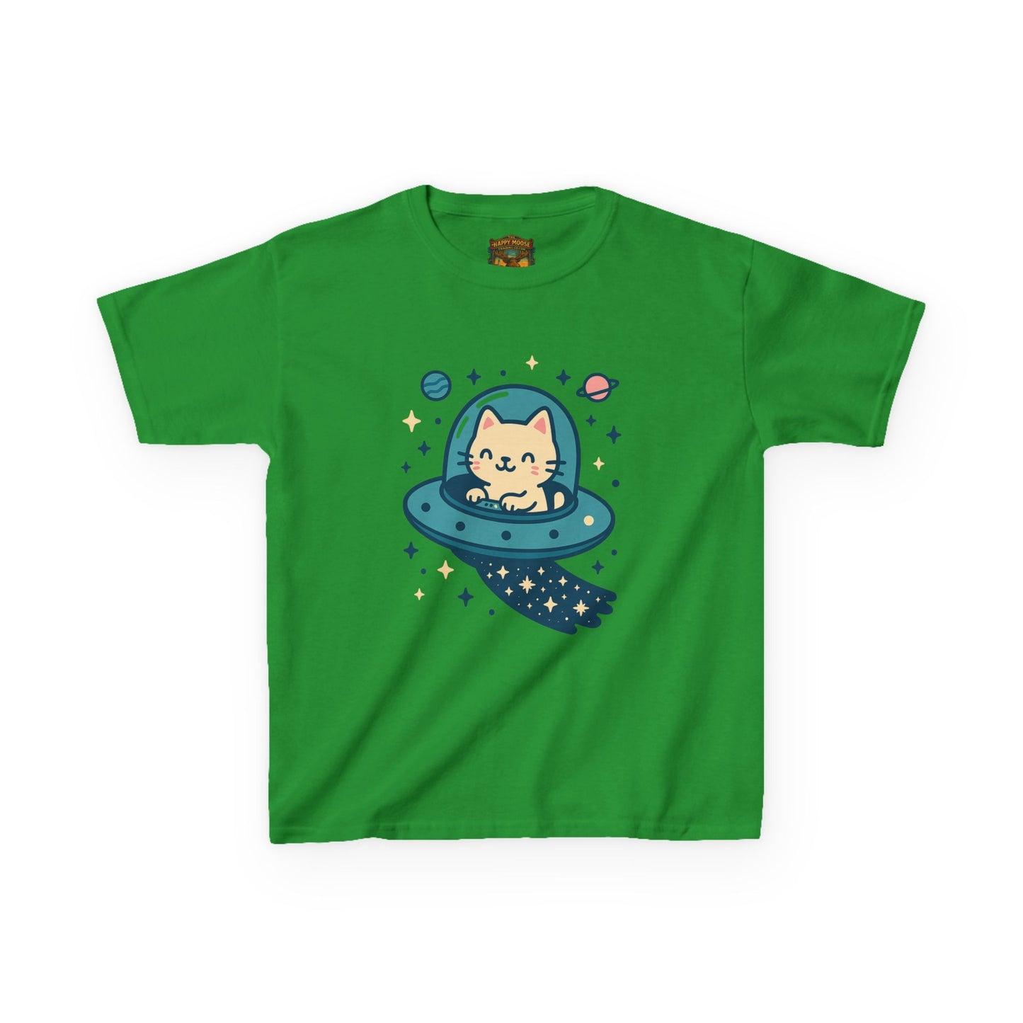 Kids Tee — Cute Cat in UFO Space Shirt