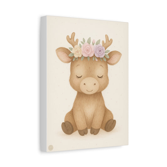 Woodland Baby Deer Canvas — Floral Antler Nursery Wall Art