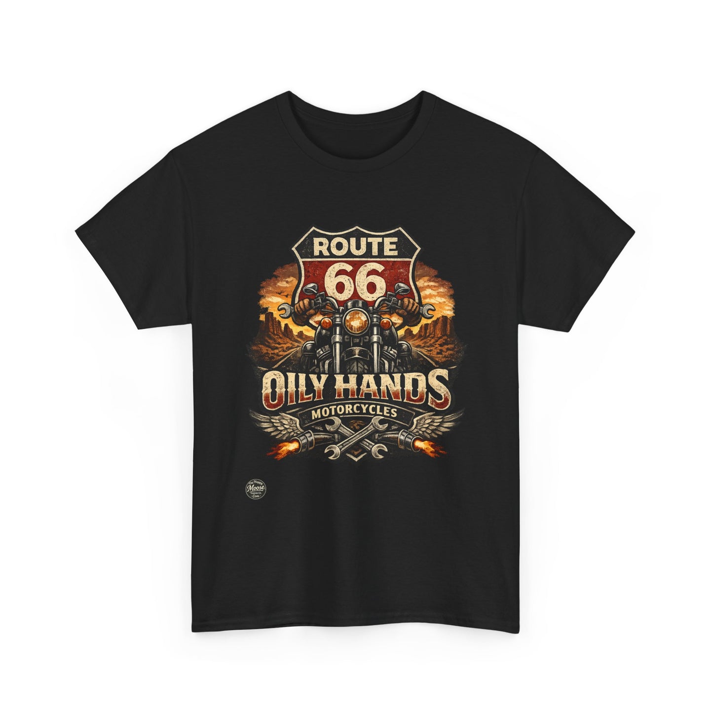 Route 66 'Oily Hands' Vintage Motorcycle T-Shirt #RS001