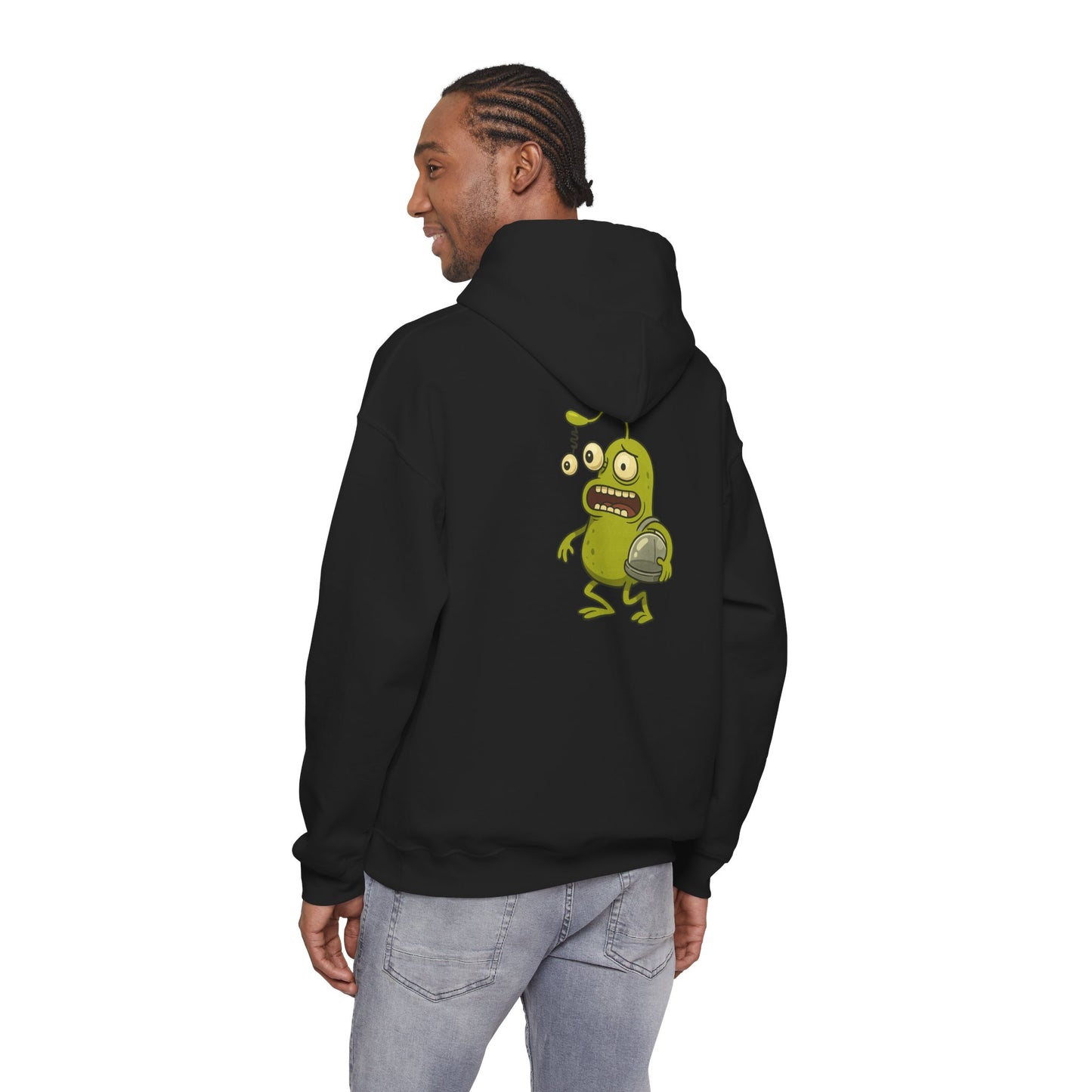 Alien Monster Hoodie — Cute Green Space Creature Graphic Hooded Sweatshirt