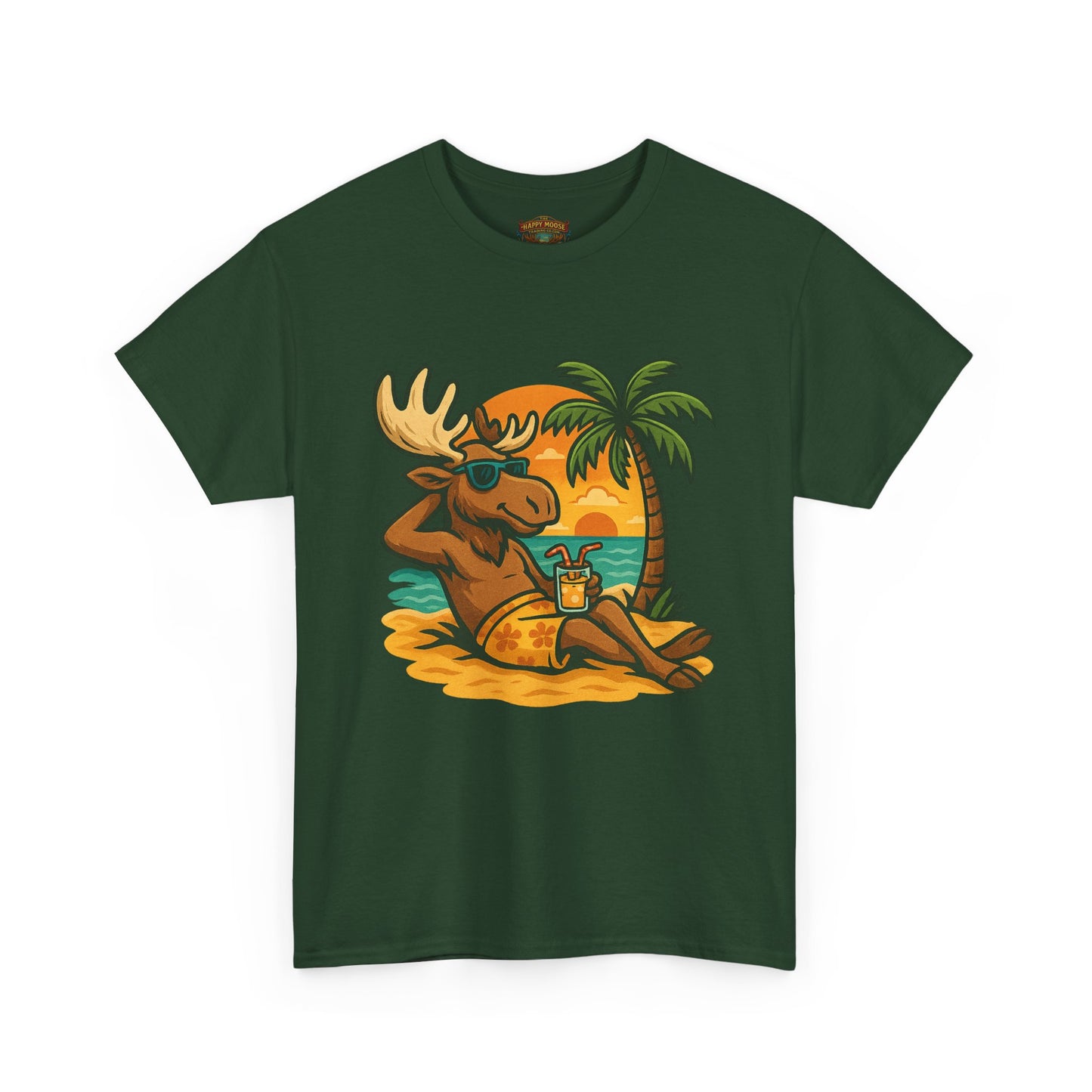 Moose Beach Vacation T-Shirt — Relaxing Tropical Moose Graphic Tee