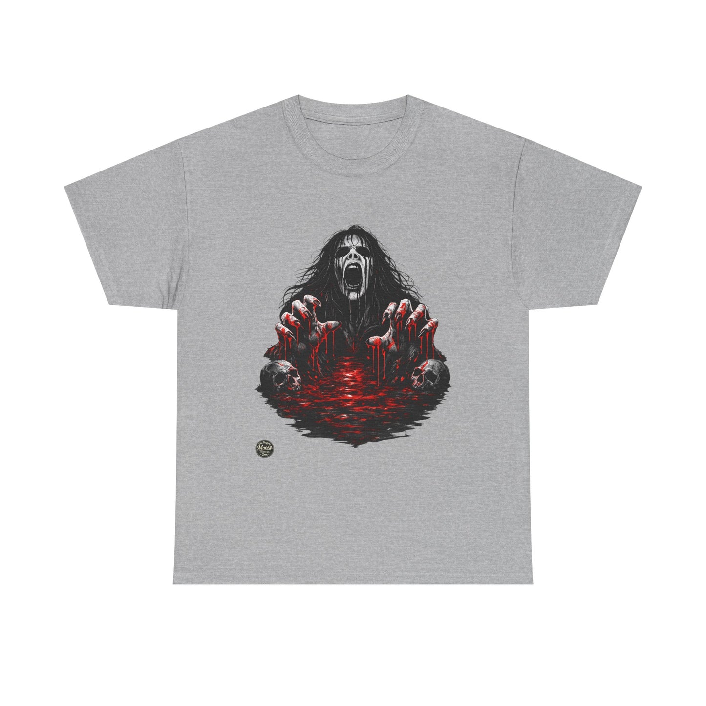 T-Shirt — Horror Scream Design with Red Blood Pool (Gothic Horror Tee)  EZ002