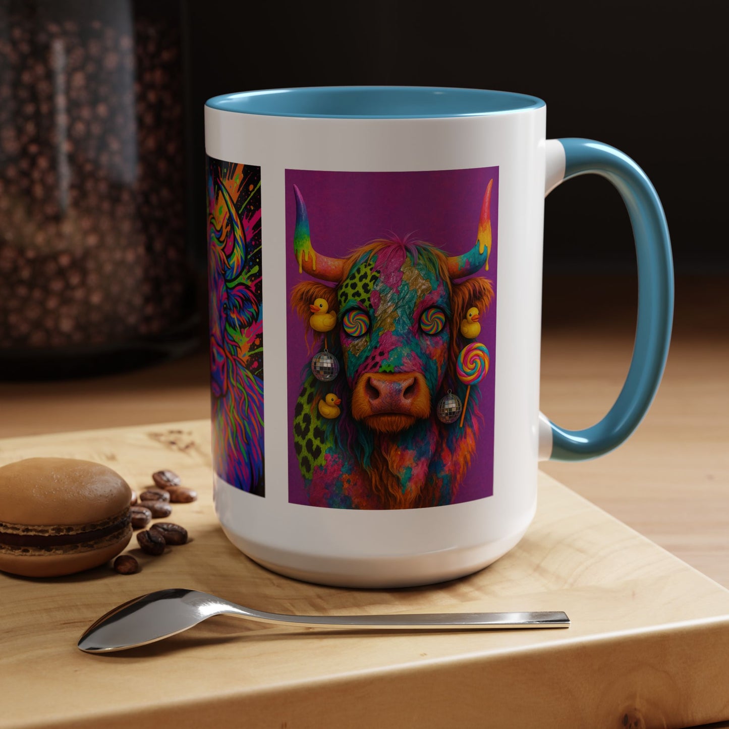 Psychedelic Highland Cow Accent Coffee Mug — Colorful Neon Farm Animal Art (11/15 oz)